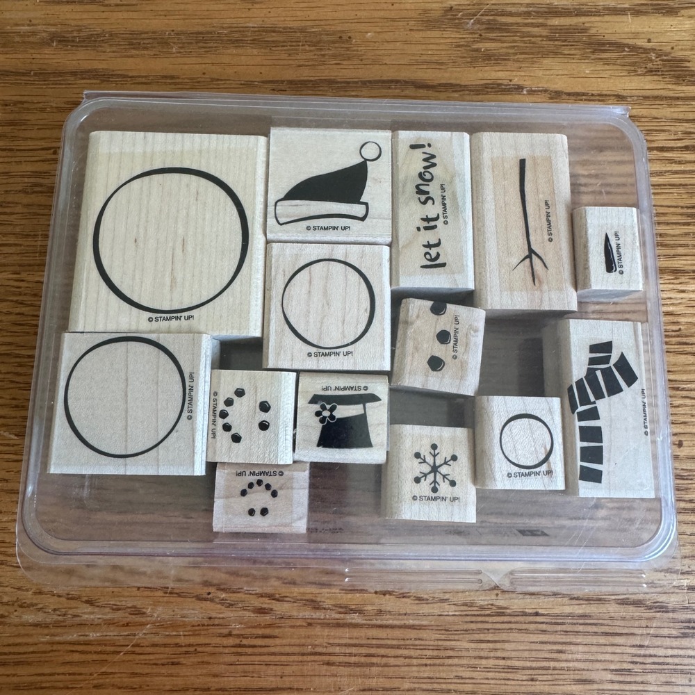 Stampin Up Cold Play Two-Step Stampin Wood‎ Mount Rubber Stamp Set of 14 Snowman